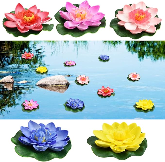 5 Pièces Fleurs De Lotus En Mousse Flottante Artificielle Avec Nénuphar