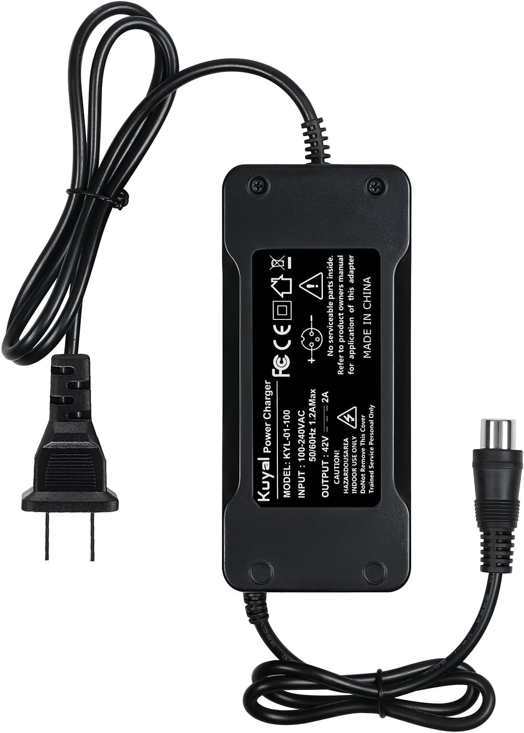 42V 2A Electric Scooter Power Adapter Charger & Cable for 36V Lithium Battery Pack, Three Wheel Bicycle E-Bike Tricycle Power Supply with RCA Connector