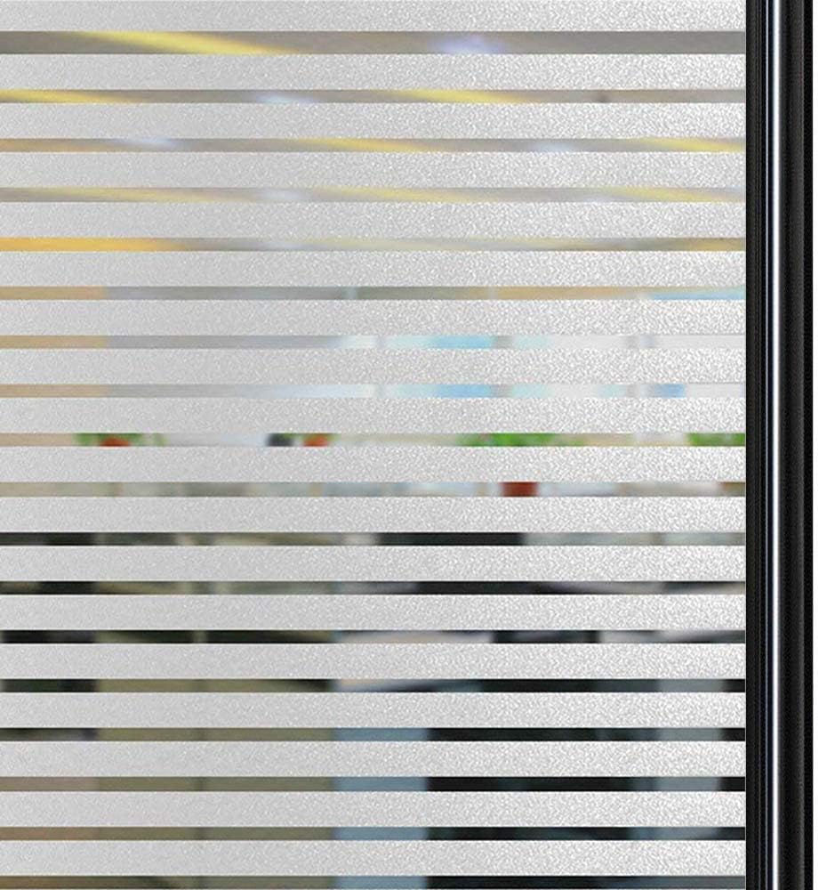Qualsen Privacy Window Film Frosted Stripe Window Glass Films Non-Adhesive Static Cling Window Stickers for Meeting Room Home Office (23.6x118inch(60x300cm))