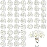 WEISPARK 100PCS Artificial Hydrangea Flowers, Fake Flowers Silk Hydrangea Full Flowers Heads with Stems for Wedding Home Party Shop Baby Shower Decor (Ivory)