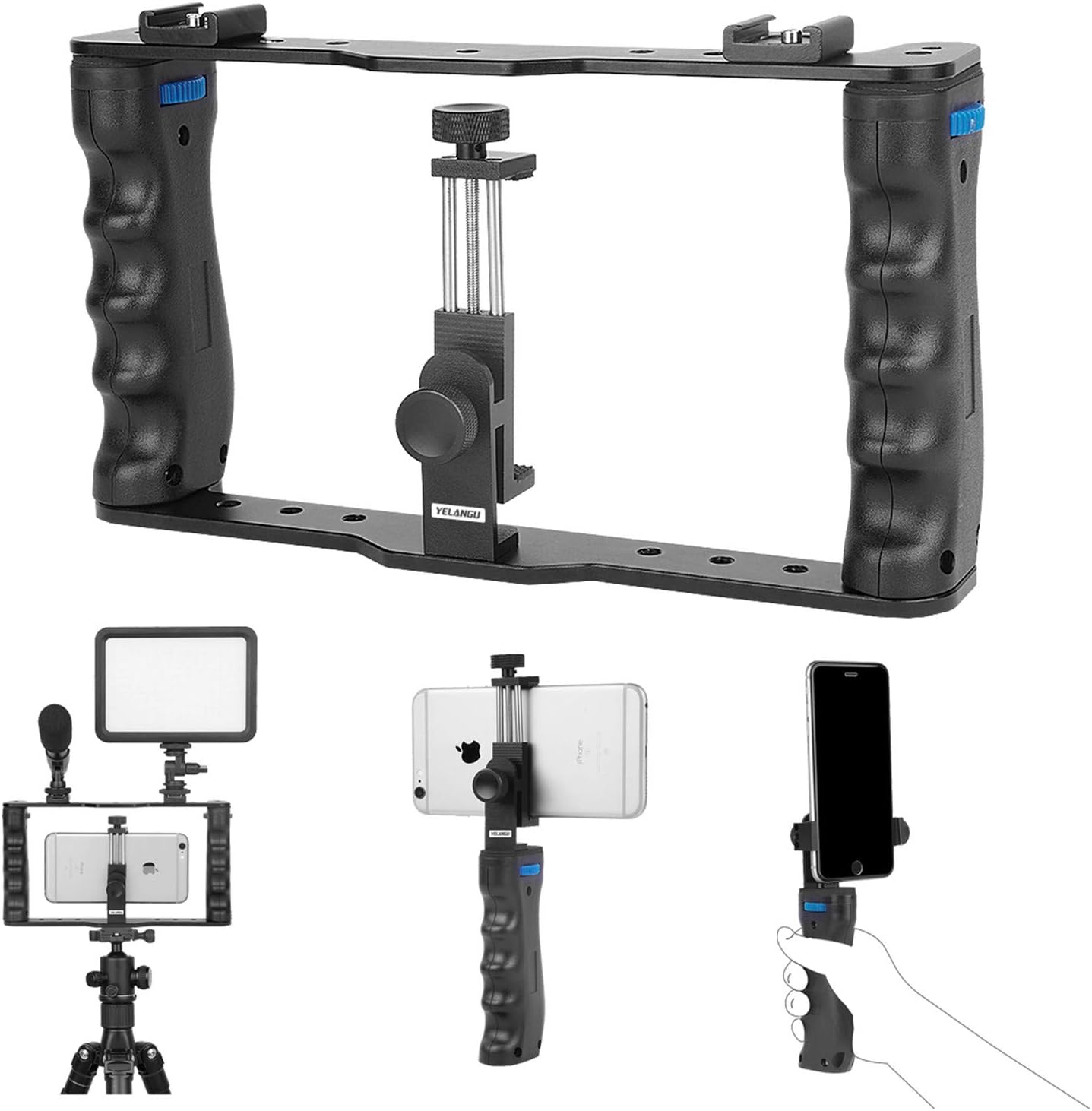YELANGU Aluminum Smartphone Video Rig Filmmaking Recording Vlogging Rig Case, Cell Phone Movies Mount Stabilizer for Mobile Phone Film Maker Videographer for iPhone Xs Max XR X 8 7 Plus