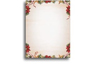 DESKTOP PUBLISHING SUPPLIES Candy Canes, Poinsettias, & Pine Christmas Stationery Paper - 80 Sheets of Holiday Letterhead - 8.5" x 11" - For Inkjet/Laser Printers - Festive Printer Paper for Letters, Invitations & Flyers