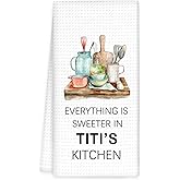 OINDADE Titi Gifts for Aunt Kitchen Towels - Gifts for Titis Mothers Day Hand Towels, Sweeter in Titi's Kitchen Decorative Dish Towel, Titis Aunt Gifts from Nephew Niece Kitchens Decor, 16x24In