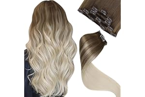 LaaVoo Human Hair Clip in Extensions Light Brown to Blonde Clip in Hair Extensions Brown Ombre Hair Extension Clip ins Double