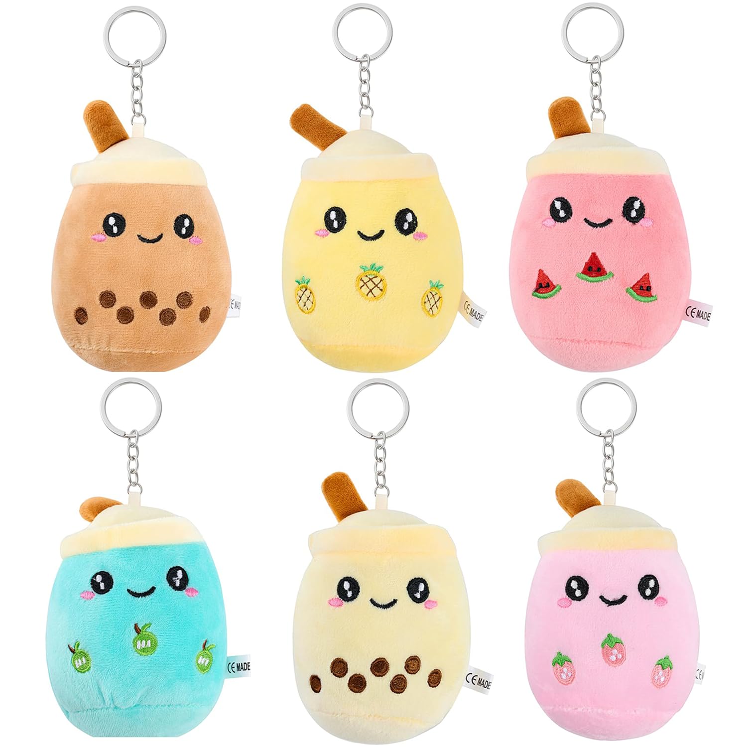 RXKFIGX Mini Key Chains 6 Pcs Bubble Tea Plush Keyring kawaii bubble tea key chains for backpacks boba tea squishmallow plushies accessories stuff boba themed gifts