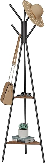 VASAGLE Coat Rack Stand Industrial 2 Shelves Hazelnut Black RCR016B01 view 1
