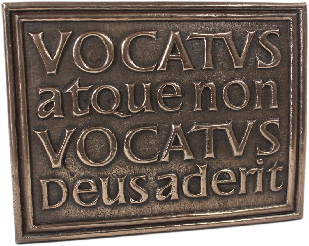 Wild Goose Studio Irish Bronze Plated Wall Plaque with Celtic "Vocatus Atque Non Vocatus Deusaderit" Inscription Design | Home Housewarming Souvenirs Decoration Gifts