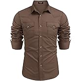COOFANDY Men's Western Cowboy Shirts Long Sleeve Cotton Casual Button Down Work Shirt with Pockets