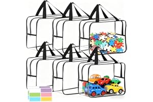 Wonninek X-Large Toy Storage Bags with Labels 13.4''×9.45''×7.1'', 6 Packs Thickened Clear PVC Toy Storage Bag with Zipper, W
