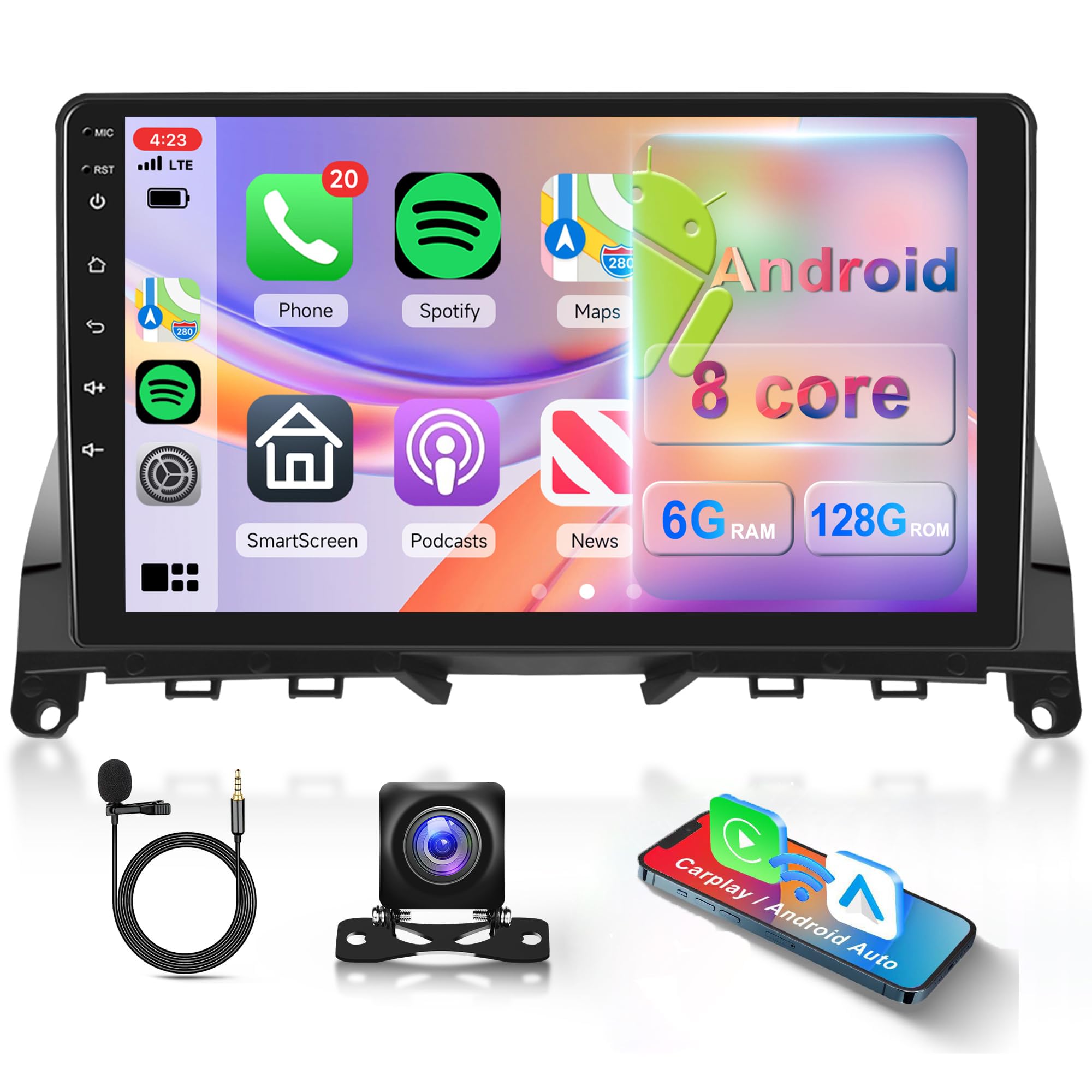 Photo 1 of 8 Core 6G+128G Car Radio Wireless Carplay Android auto for Mercedes Benz C-Class C180 C200 C230 C250 C300 C350 W204 S204 2006-2011, 9" IPS Touchscreen Backup Camera, Bluetooth, FM/RDS/GPS/DSP/WiFi