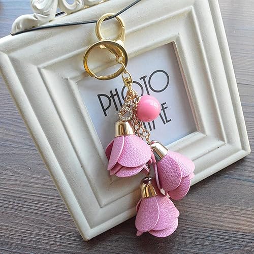 Amazon エクスエイ X A バッグチャーム キーホルダー レディースチャーム キーリング かわいい花 Puレザー 全6色 ローズレッド キーホルダー チェーン