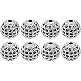 UXCELL Round Charm Spacer Beads, 8Pcs 10mm - Brass, Zircon for DIY Bracelets & Earrings (Black, White Gold)