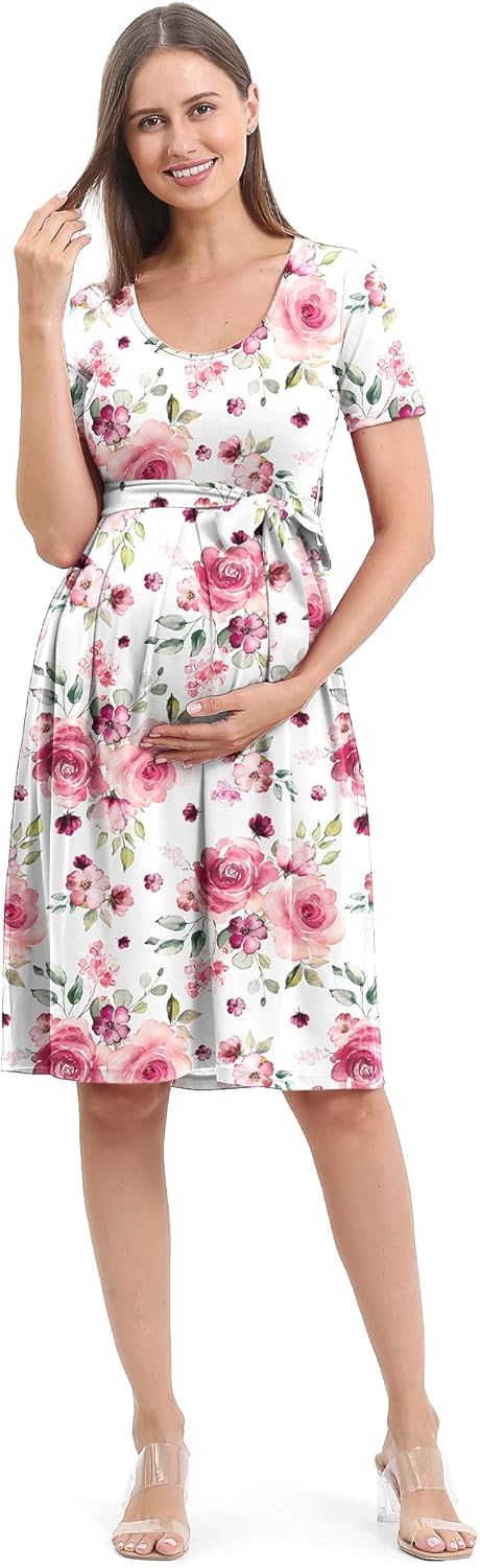 SUNNYBUY Women's Maternity Dress Casual Maternity Swing Dress Pregnancy Clothes Knee Length with Belt at  Women’s Clothing store