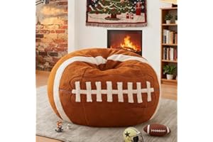JILLICK Sports Football Bean Bag Chair No Filler Rugby Basebal Basketball Bean Bag Cover Giant Bean Bag Chairs for Adults Kids Sofa Couch for Living Room, Gaming Room(Rugby-Brown,D100cm-empty Cover)