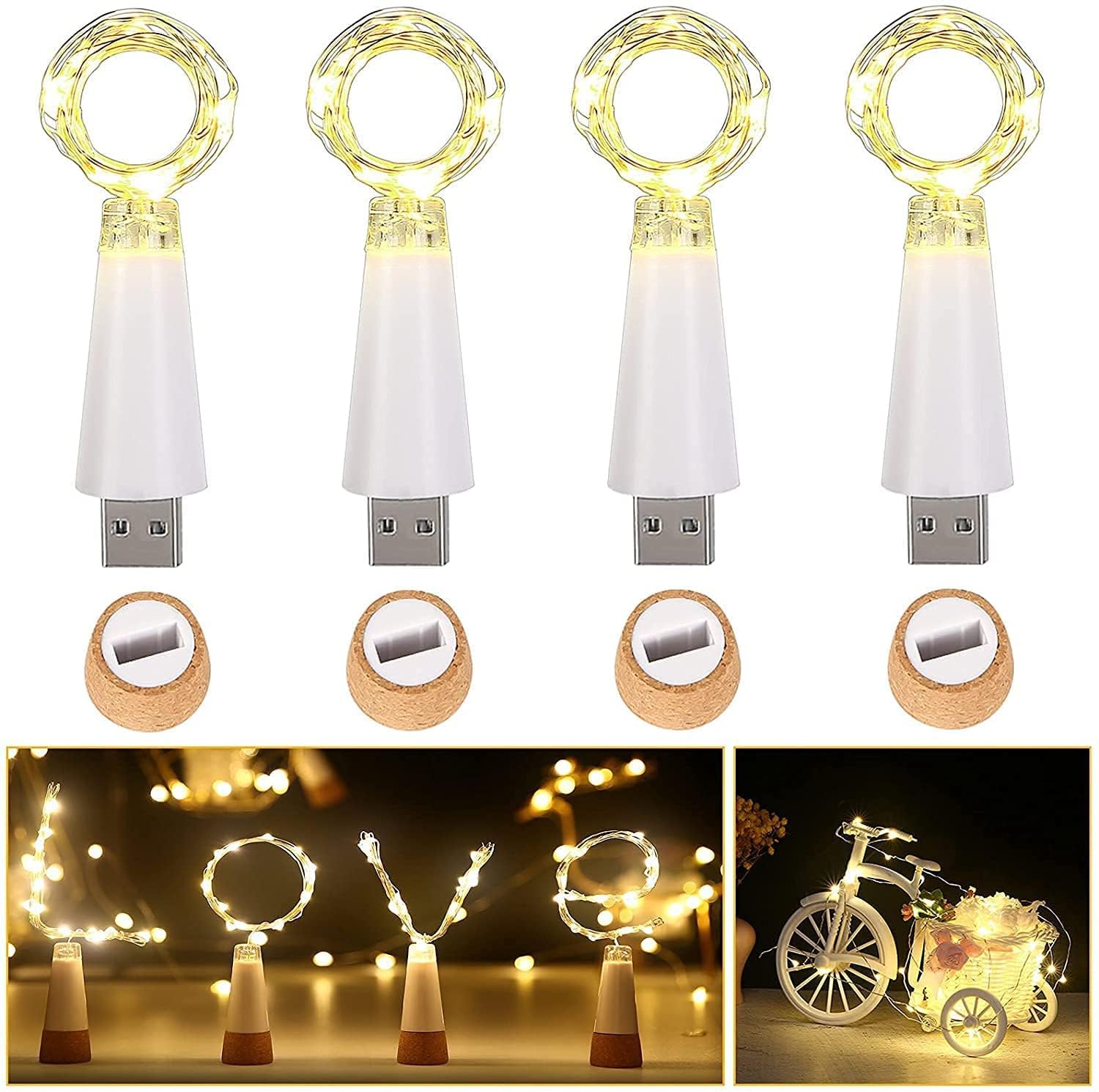 Ceepko USB Bottle Lights Rechargeable Waterproof Wine Bottles String Lights 59 Inch 15 LEDs Cork Fairy Lights for Bottles DIY Party Christmas Decorations