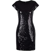 Vijiv Women's Sparkle Glitzy Glam Sequin Short Sleeve Flapper Party Club Dress