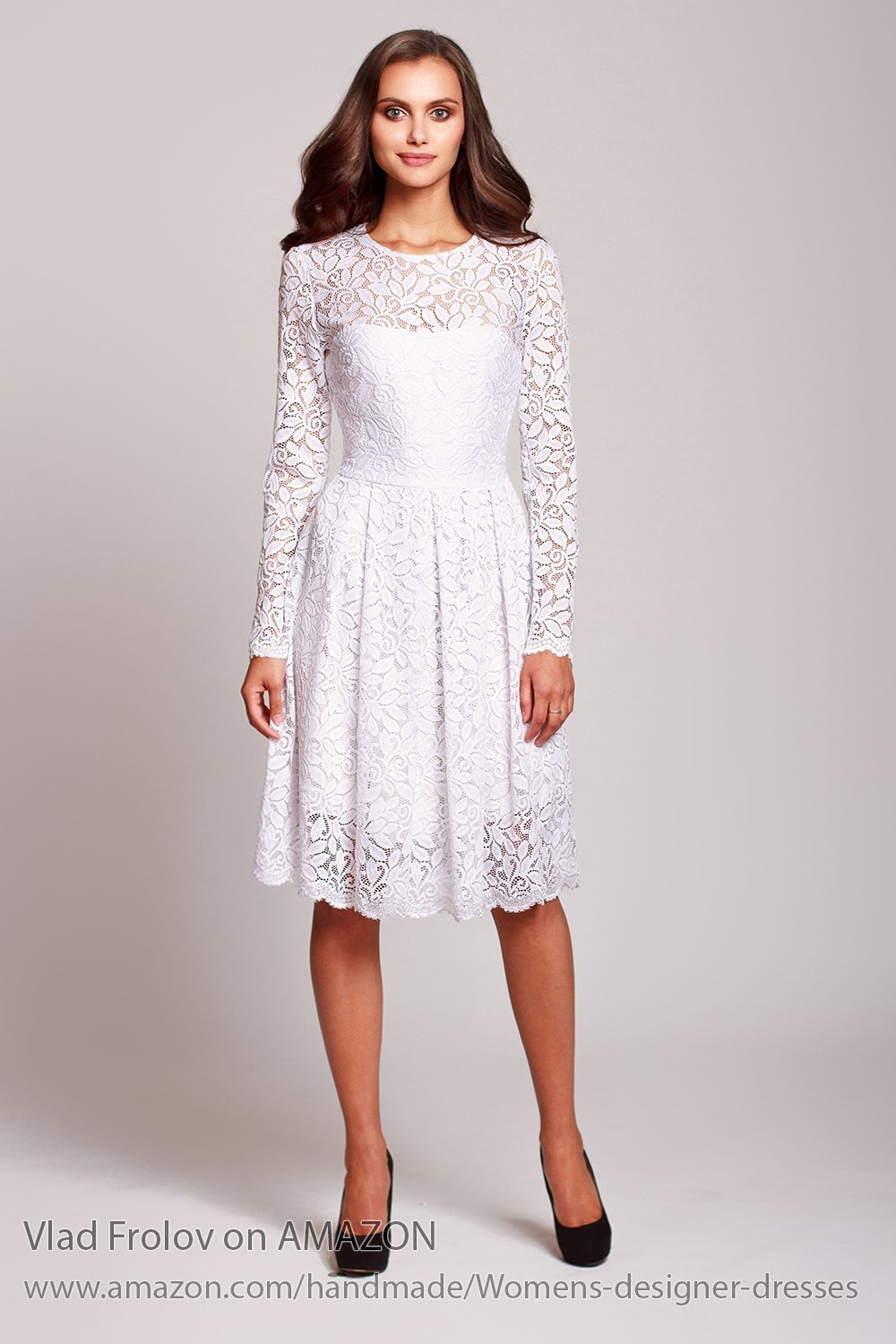white lace midi dress long sleeve