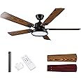 DELight 52" Wood Ceiling Fan with Light, 6 Speeds Three Color Temperature and Dimmable Light with Reversible Blades and Remote Control, Timing and Memory Function for Patio Farmhouse Outdoor Bedroom