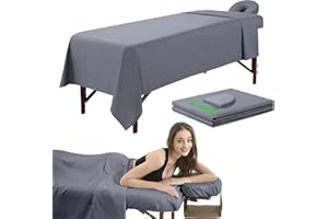 OMUTAVM 3 Piece Massage Table Sheets Set Microfiber Massage Bed Cover Soft Waterproof and Oil Proof Reusable for SPA Beauty Tattoos Includes Table Cover,Fitted Sheet and Face Rest Cover (Gray)