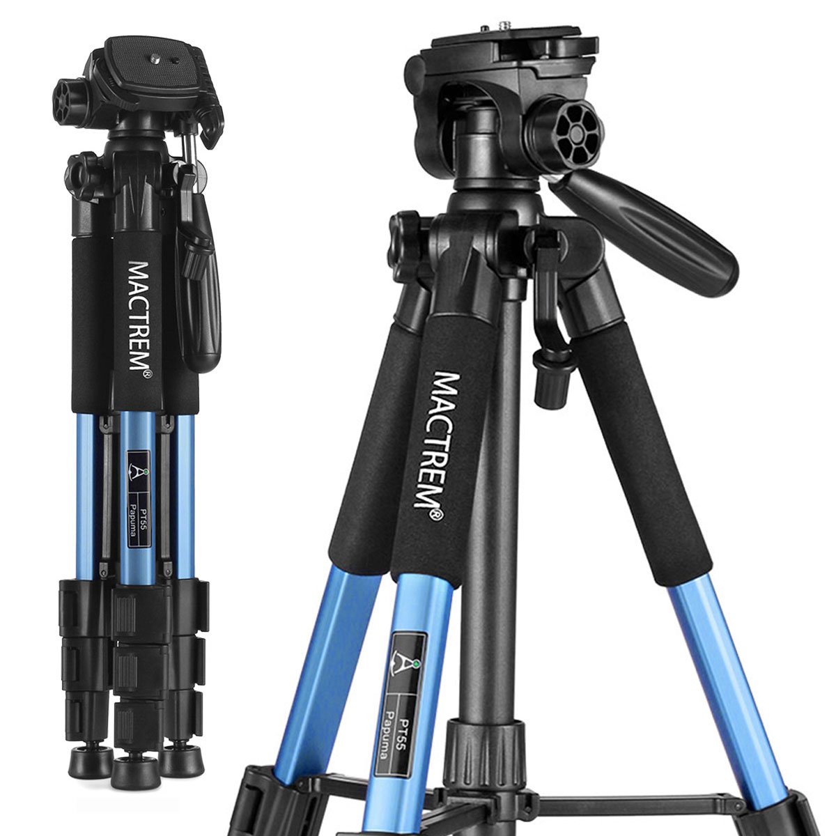 Mactrem PT55 Travel Camera Tripod Lightweight Aluminum for DSLR SLR Canon Nikon Sony Olympus DV with Carry Bag -11 lbs(5kg) Load (Blue)