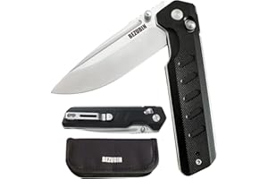 BEZUBIN Folding Pocket Knife 3.25" VG10 Blade EDC Folding Knife with Safety Axis Lock Black G10 Handle Hunting Camping Knife with Thumb Stud Opener