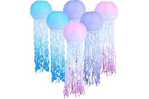 LAKIGOES Paper Lanterns Jellyfish Party Decorations Blue Pink Purple Paper Lanterns Japanese Chinese Paper Lanterns for Wedding Graduation Under The Sea Ocean Birthday Party Decorations Set of 6 (Purple)