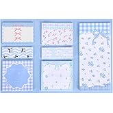 Sticky Notes Set, Blue and Pink, Gingham Pattern with Bow Design, Multi-Size Memo Pads for Planners and Journaling for Work Study School Supplies Adults Office (Blue)