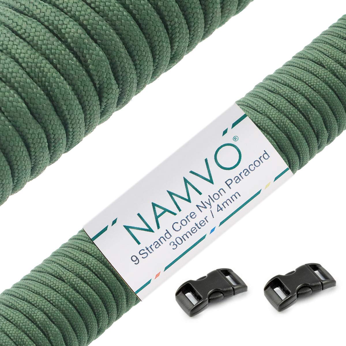 Namvo 550 Paracord Mil Spec Type III 9 Inner Strands Nylon Parachute Cord Strong Breaking Strength 100 Feet Green