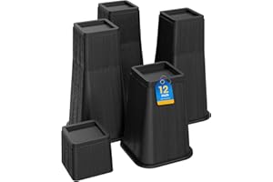 MYMULIKE Bed Risers 12 Inch Heavy Duty, Stackable Furniture Risers Lifts 4inch 8inch, 12inch for Table, Desk Leg, Sofa, Couch, Supports Up to 6,000 Lbs, Black, 4 Pack