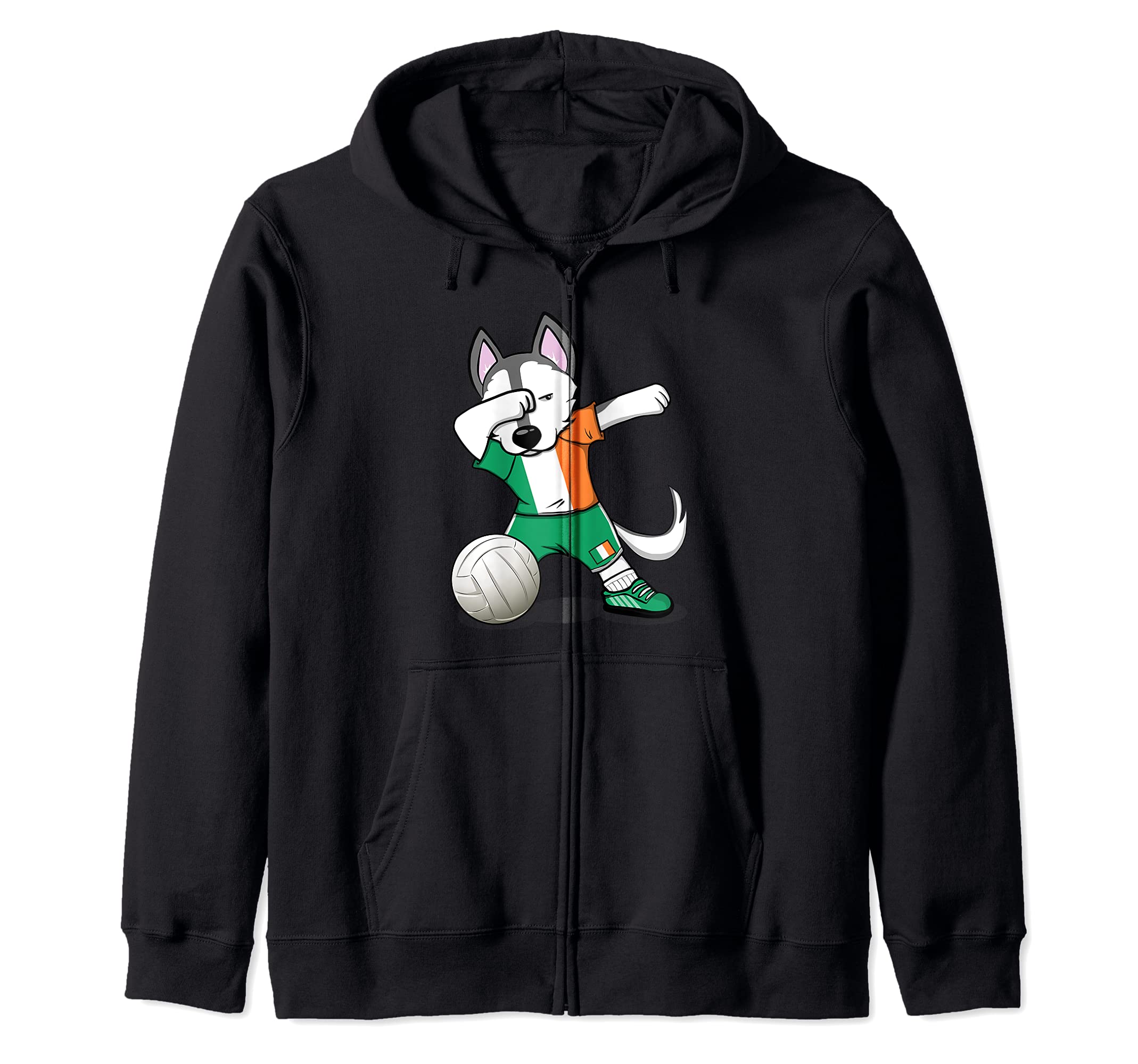 Dabbing Husky Dog Ireland Volleyball Fans Jersey Irish Flag Zip Hoodie