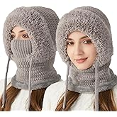 3 in 1 Beanie Hat with Scarf and Mask, 3 in 1 Beanie Hat for Women, Knitted Ski Scarf and Mask Set, Balaclava Hats