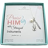 Violin Charm Necklace with Crystal Pearl | 925 Sterling Silver | Handmade Jewelry | Music Necklace | 18" Chain