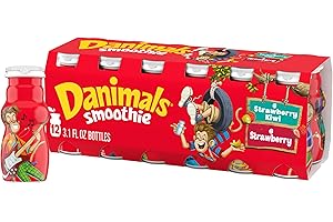 Danimals Smoothie Strawberry and Strawberry Kiwi Dairy Drink Multi-Pack, Creamy and Delicious Low Fat Snacks for Kids, 12 Ct, 3.1 oz Smoothie Bottles​​