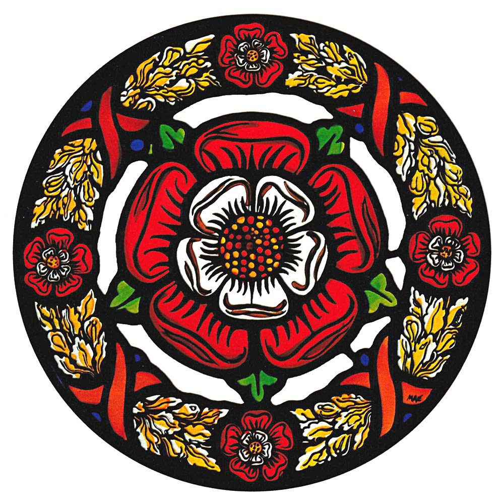 Winged Heart Static Window Cling in a Medieval Tudor Rose Design