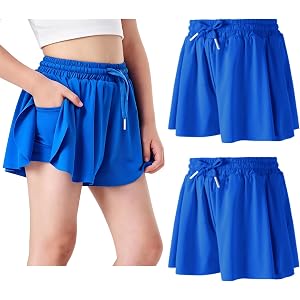 Hvididan Butterfly Shorts Girls 2 in 1 Flowy Shorts with Pocket Athletic Skorts for Girls Running Tennis Skirts 3-14Y