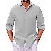 COOFANDY Mens Button Down Shirts Long Sleeve Untucked Shirts for Men Big and Tall Casual Dress Shirt Light Grey