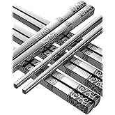 Metal Chopsticks Reusable Stainless Steel Chopsticks Dishwasher Safe Square Lightweight Non-Slip Chop Sticks+Fu Silver 5 Pairs