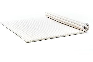 Leewadee - Foldable Floor Mattress - Japanese Roll Up Futon -Trifold Tatami Mat- Guest Floor Bed - Camping Mattress - Thai Massage Mat, Kapok Filled, 75 x 57 inches, Ecru