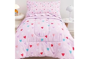 Viviland Purple Heart Toddler Comforter Sets, Cute Girls Toddler Bedding Set, Soft Microfiber Toddler Bed Set