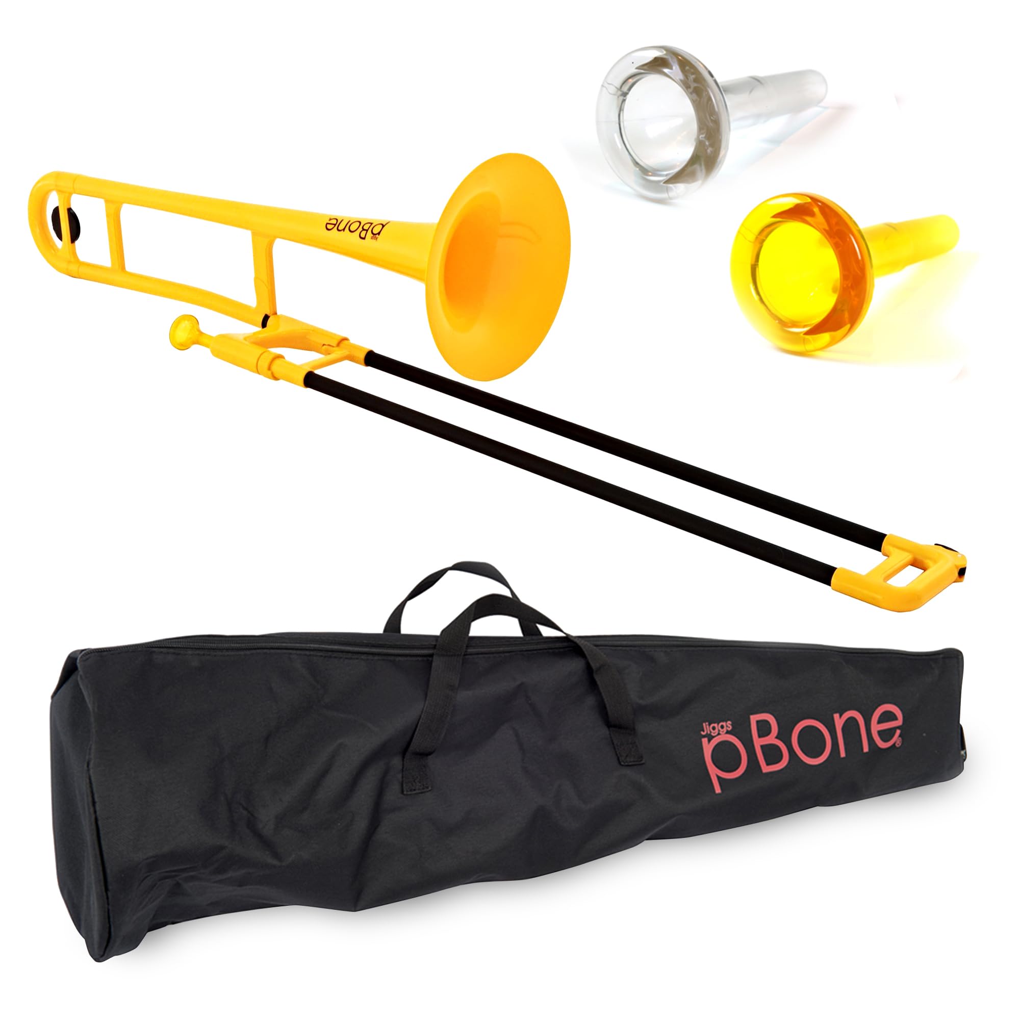 pBone PBONE1Y Plastic Trombone with Mouthpiece and Carry Bag - Bb Student Beginner - Yellow, 14.0 in*38.0 in*11.0 in