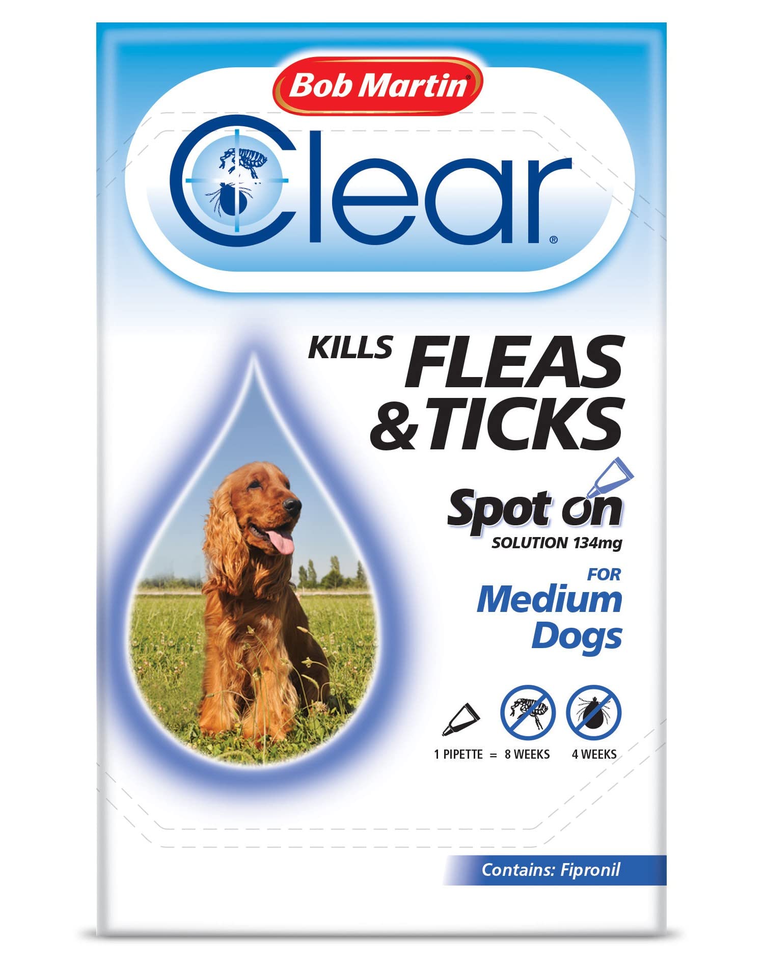 Bob Martin Clear Spot on Pipette for Medium Dogs Fleas and Ticks Treatment