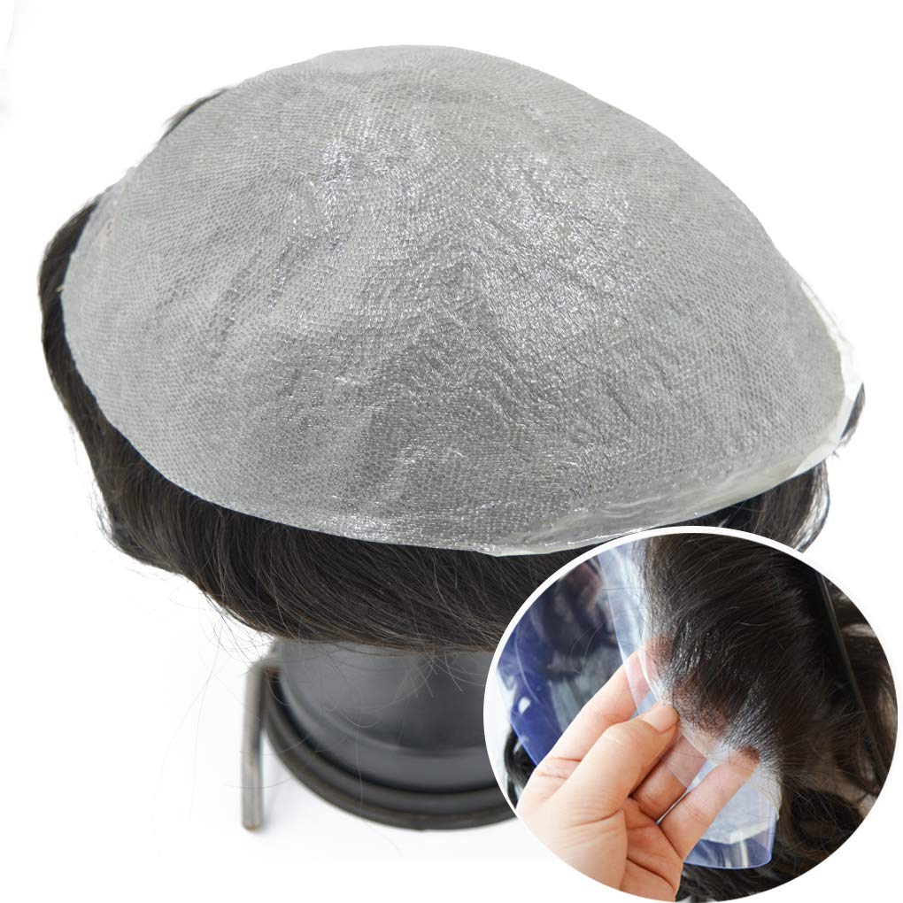 Hairnotion Human Hair for Men off black 1b# with 10% gray mens toupee 8x10#1b10
