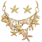 Sofeavo Mermaid Costume Accessories Women - Shell Necklace & Starfish Earrings - Seashell Beach Mermaid Jewelry for Halloween Cosplay & Party Dress Up