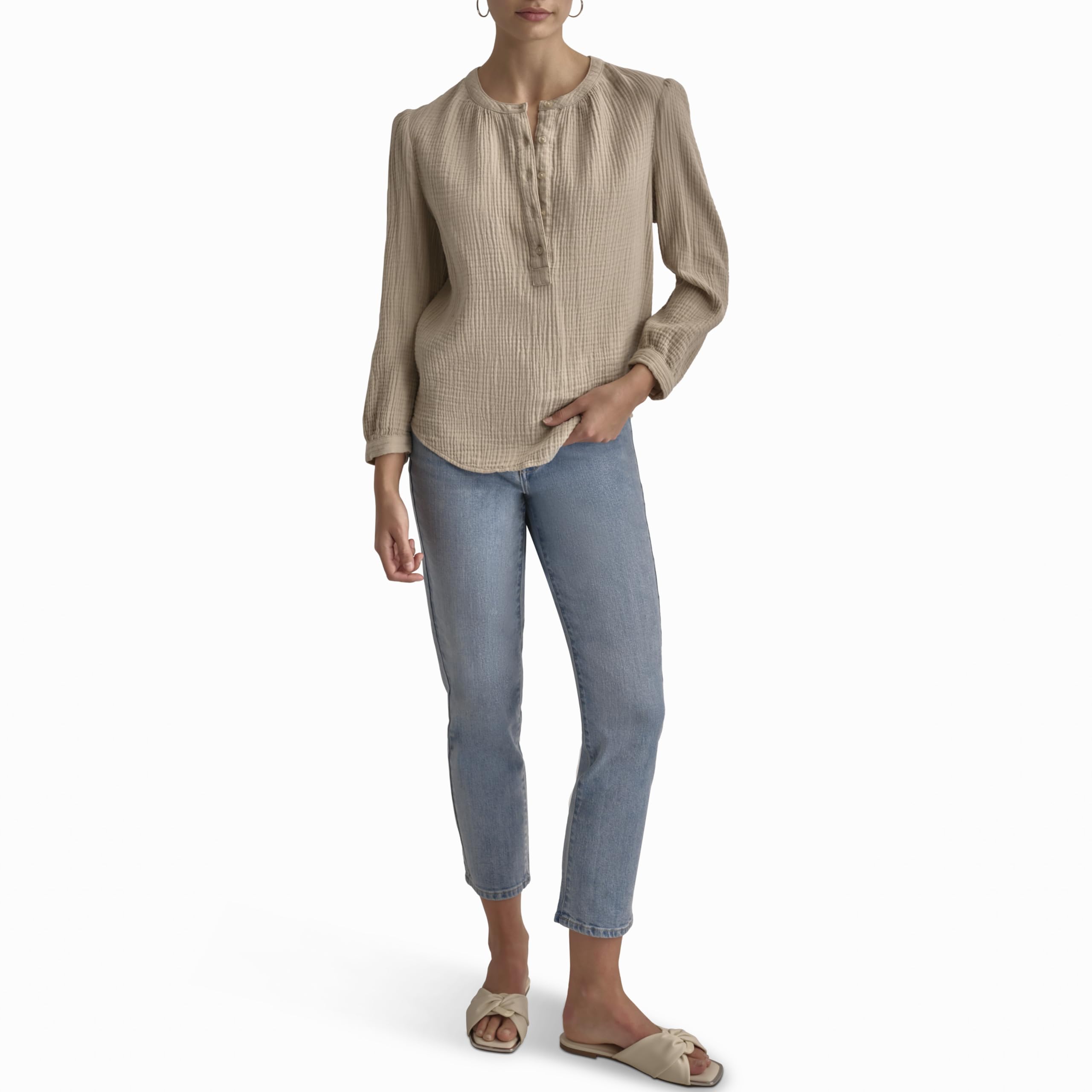 Photo 1 of DKNY Women's Comfy Crew Neck Button Casual, Pebble