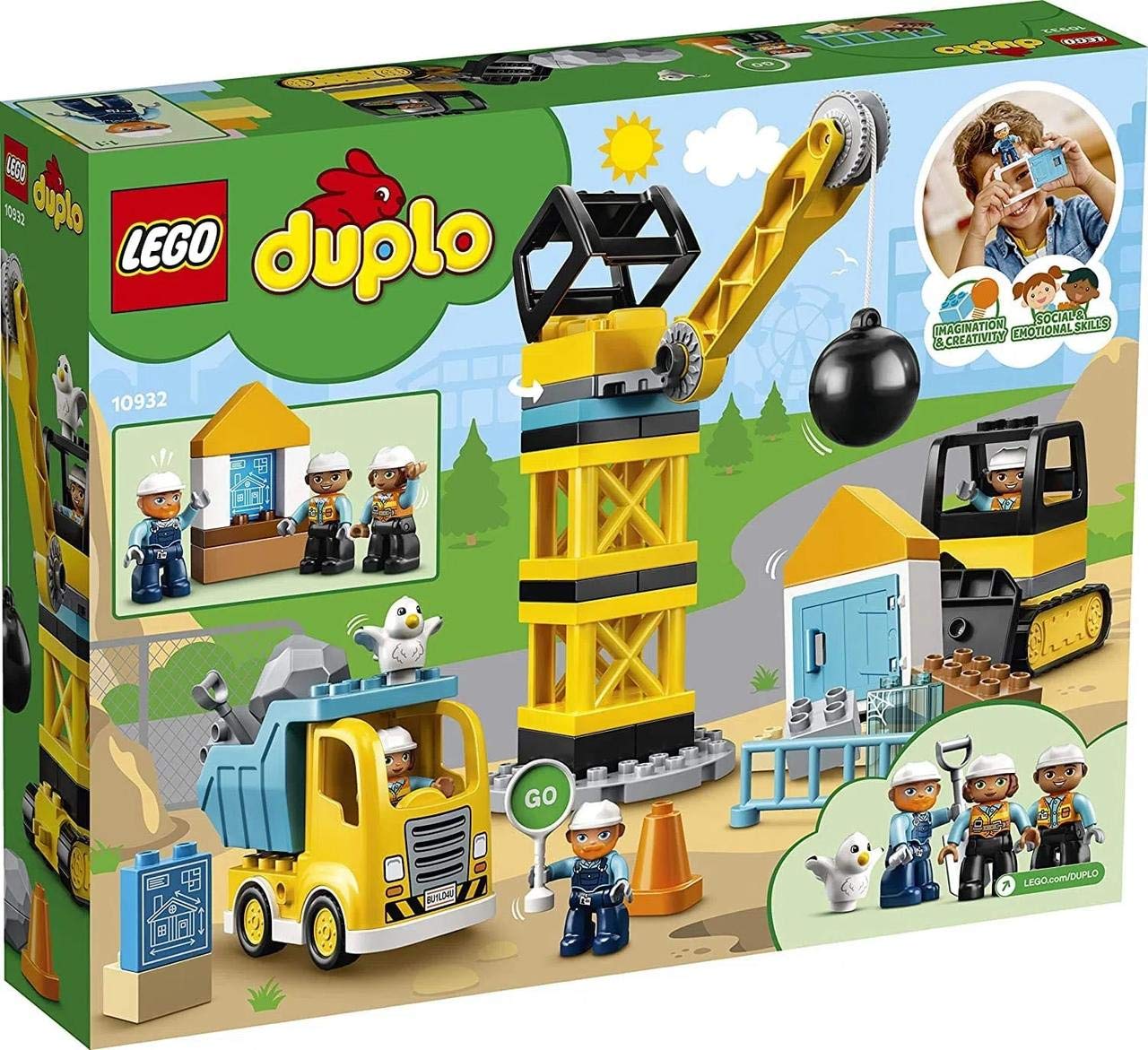 LEGO DUPLO Construction Wrecking Ball Demolition 10932 Toy for Preschool Kids; Building and Imaginative Play with Construction Vehicles; Great Developmental Gift for Toddlers (56 Pieces)