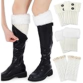Shyyween 3 Pairs Women Short Boots Socks Boot Cuffs Winter Warm Crochet Knitted Faux Fur Leg Warmers Ankle Warmers
