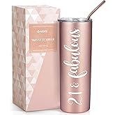 Onebttl 21st Birthday Gifts for Women, Girl, Her - 21 and Fabulous -20oz/590ml Stainless Steel Insulated Tumbler with Straw, Lid, Message Card - (Rose Gold)