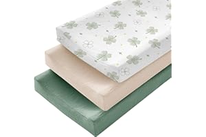 NACOMOCO 3 Pack Muslin Changing Pad Cover for Baby Boys Girls - Ultra Soft Changing Table Cover Diaper Changing Pad Sheets, 100% Cotton(Clover, Beige, Green)
