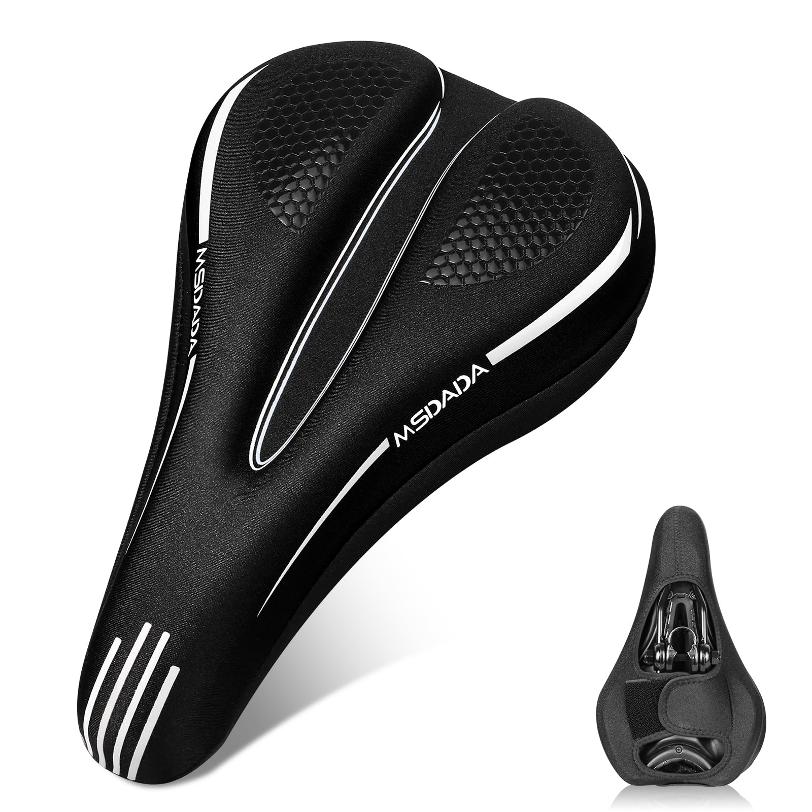 New Gel Bike Seat Cover Padded, MSDADA Soft Bike Seat Cover Cushion for Men & Women, Comfortable Bike Accessories Gel Seat Cover for Bike, Outdoor Indoor Cycling(White)