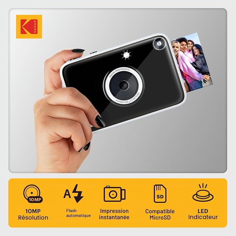 Printomatic+ Appareil Photo numérique instantané 10 MP, Zink 2x3 (5,1 x 7,5 cm), LED RVB, Coffret Cadeau: Étui, Pack de 20 Feuilles, Album, Autocollants et feutres, Noir